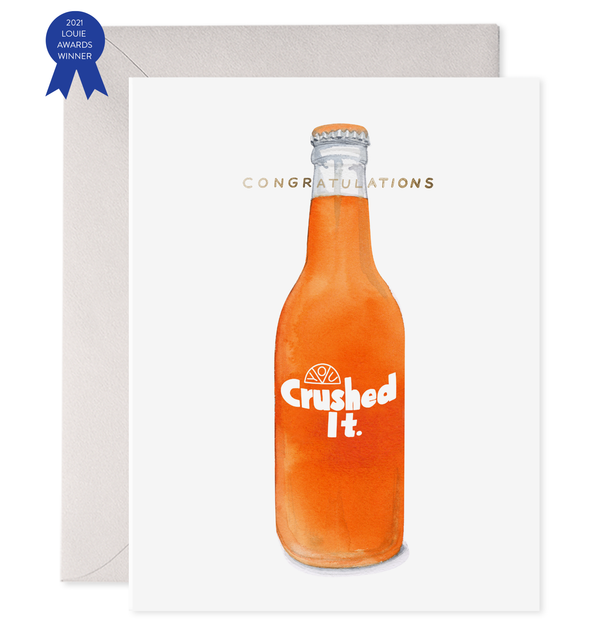 "Crushed It" card featuring a refreshing bottle of Orange Crush soda and a playful message of congratulations