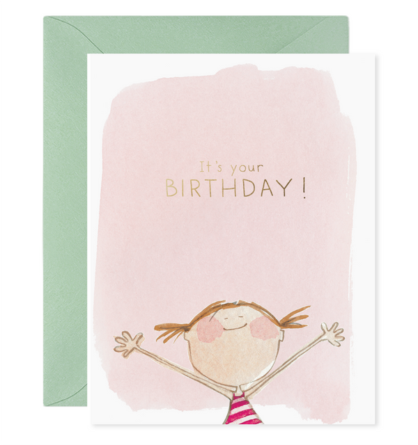 it's your birthday card girl kids pigtails 