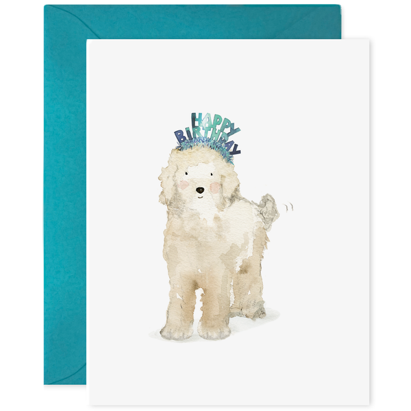 happy birthday dog card doodle white