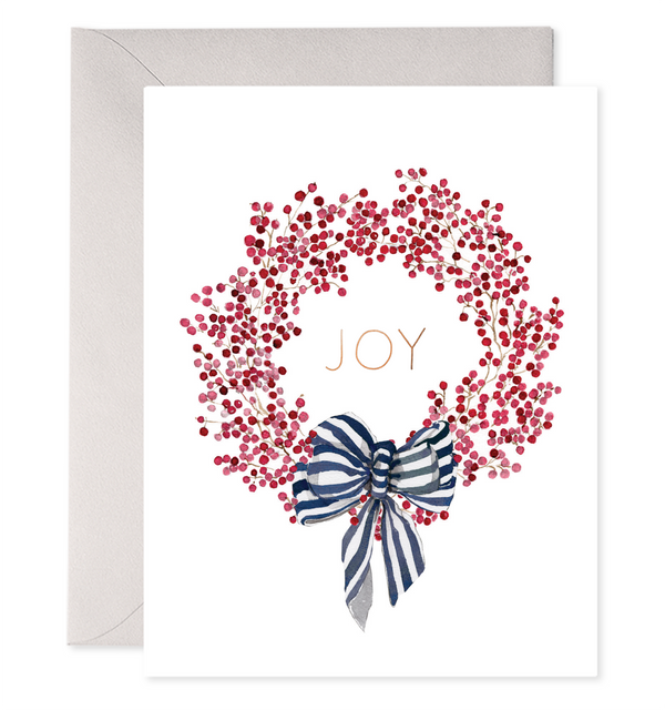 boxed christmas cards set wreath red berry winterberry joy preppy classic nautical red white blue elegant cards box plastic-free watercolor stationery