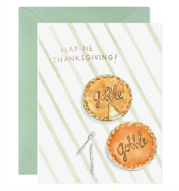 happy thanksgiving pie card gobble gobble pumpkin pie apple pie hap-pie thanksgiving