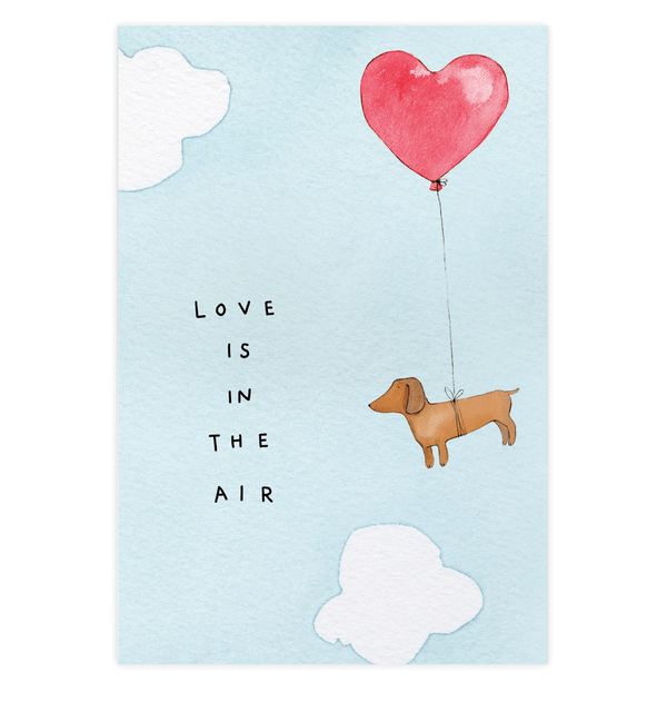 love is in the air postcard hot dog balloon