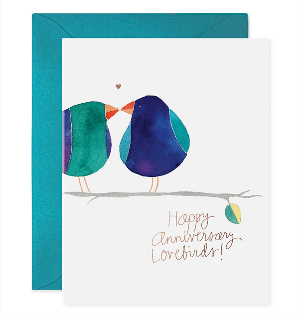 happy anniversary lovebirds kissing birds card
