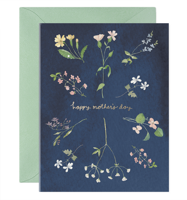 mother's day mother mom wildflowers card floral flowers garden card navy blue watercolor