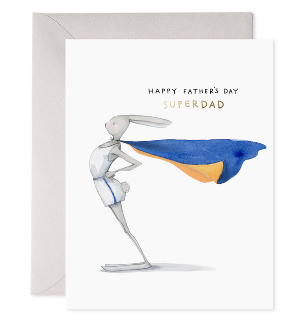 bunny rabbit wearing a cape superdad superhero dad card for father's day