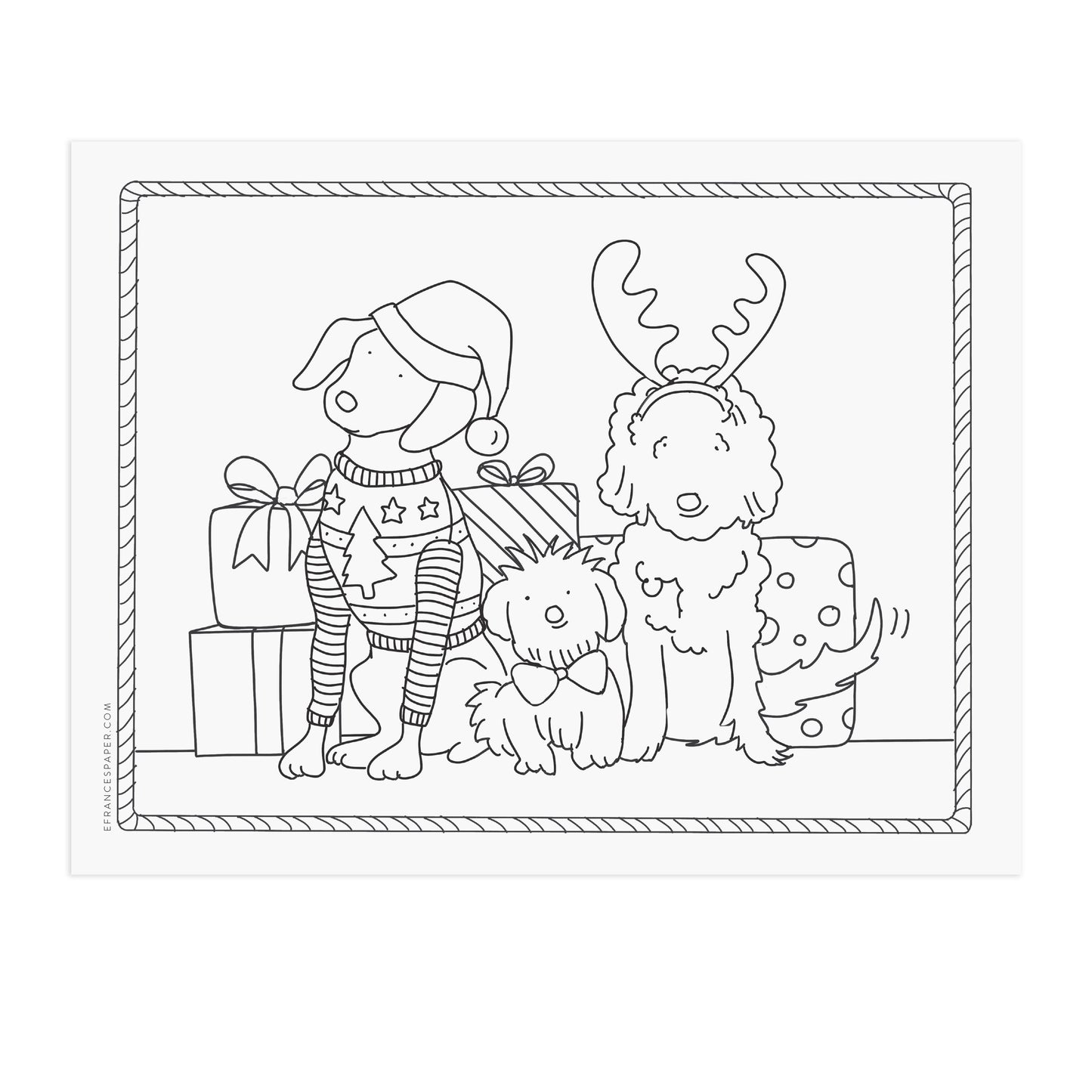 Holiday Doggies Coloring Page