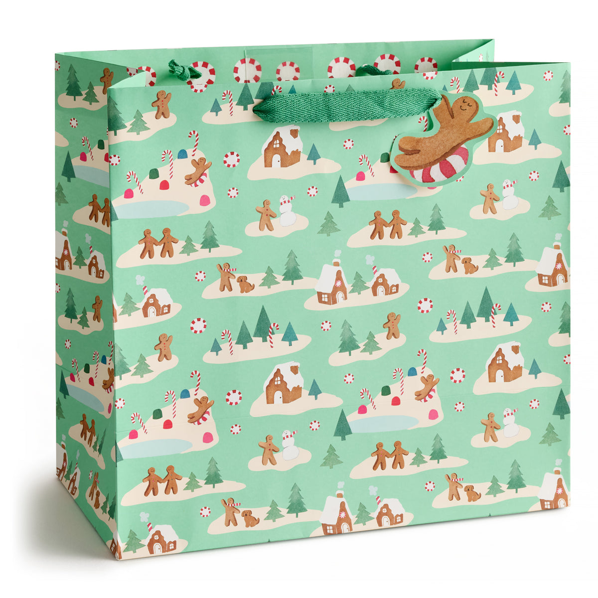 Mint Gingerbread Village Gift Bag - Large