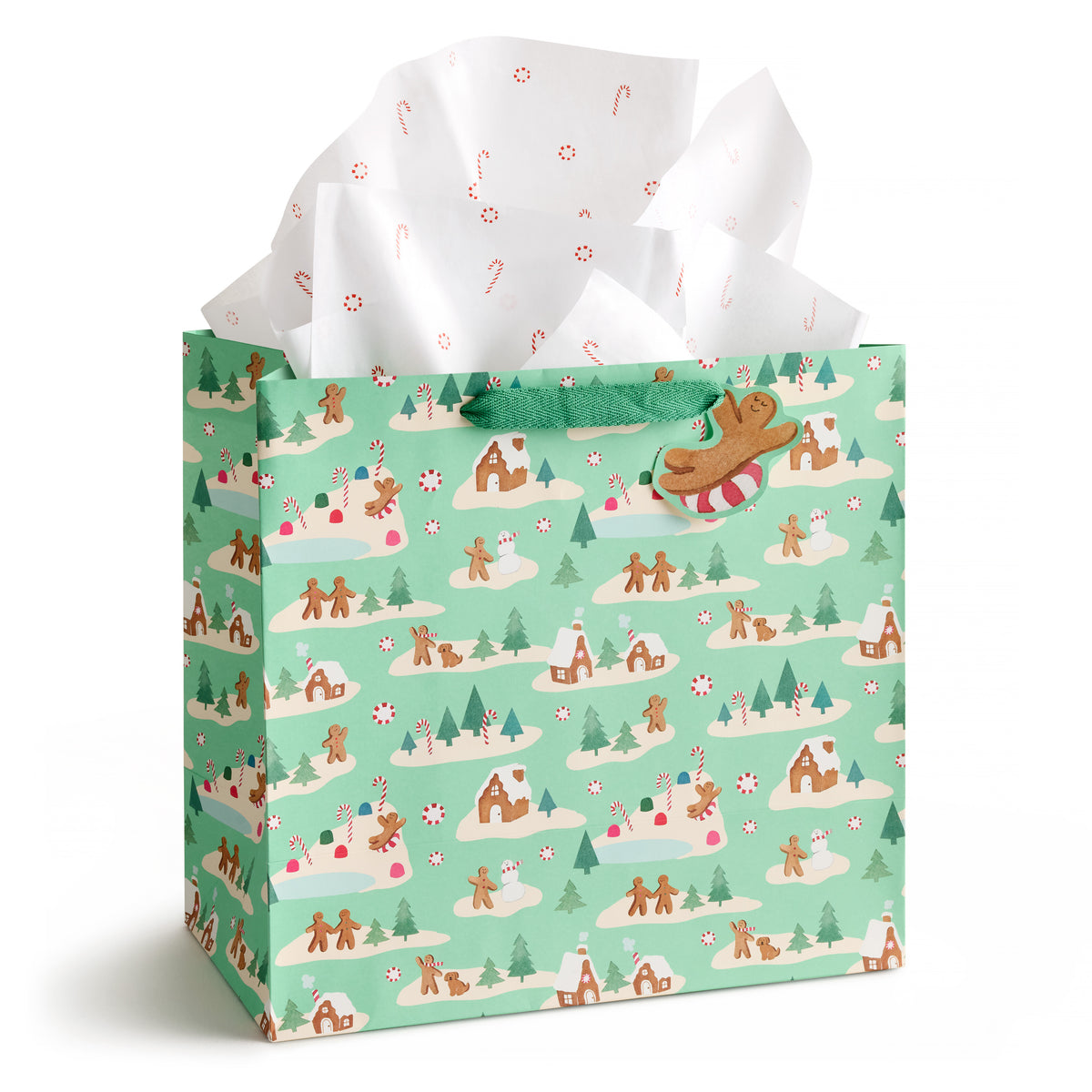 Mint Gingerbread Village Gift Bag - Large
