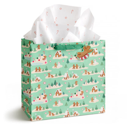 Mint Gingerbread Village Gift Bag - Large