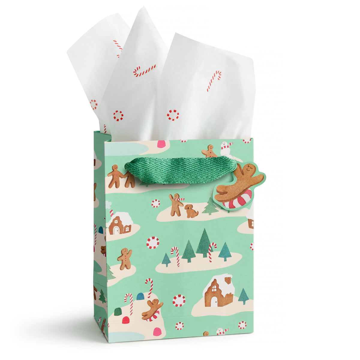 Mint Gingerbread Village Gift Bag - Small