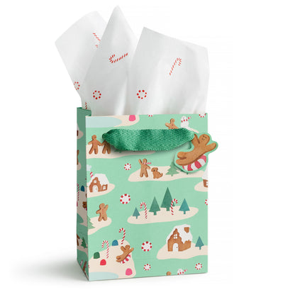 Mint Gingerbread Village Gift Bag - Small