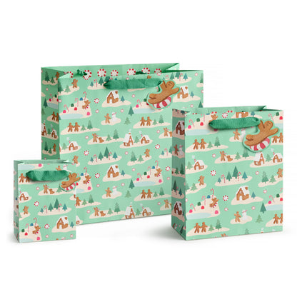 Mint Gingerbread Village Gift Bag - Medium