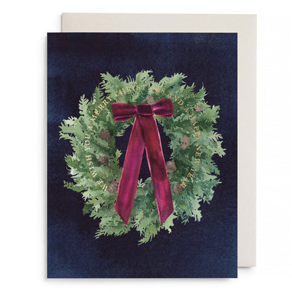 Velvet Bow Wreath Greeting Card