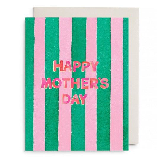 Pink and Green Striped Mother's Day Greeting Card