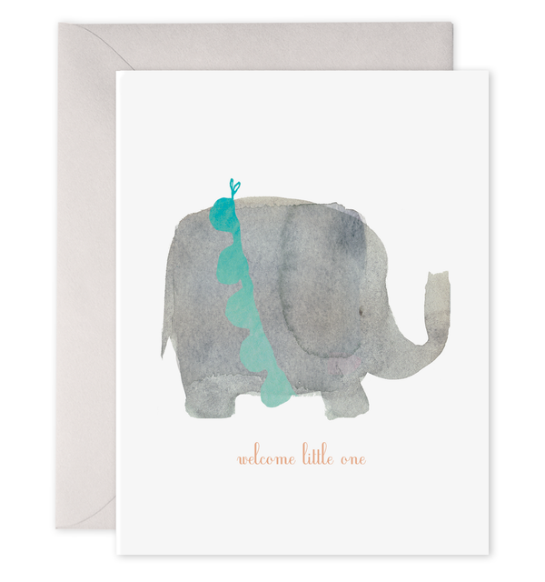welcome little one new baby card elephant