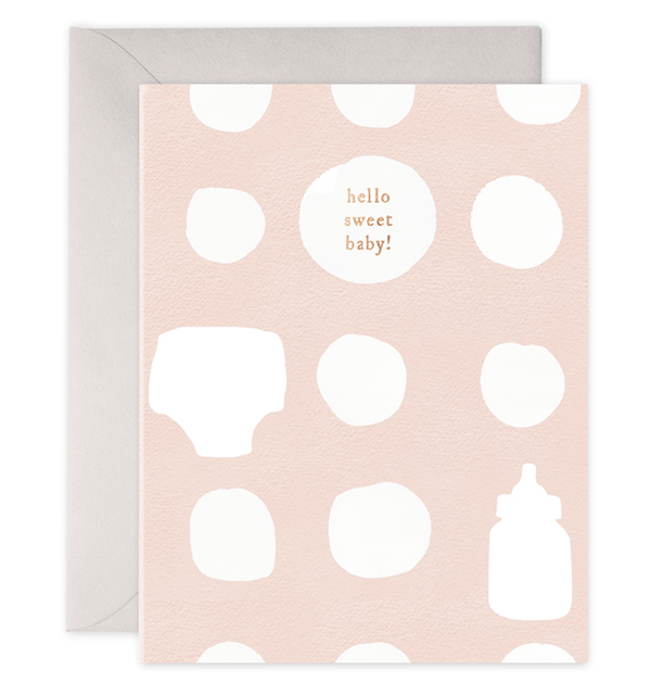 hello sweet baby card for new baby shower pink peach watercolor