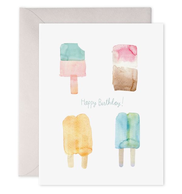 summer birthday card popsicles ice pops ice cream pretty watercolor birthday card for june july august