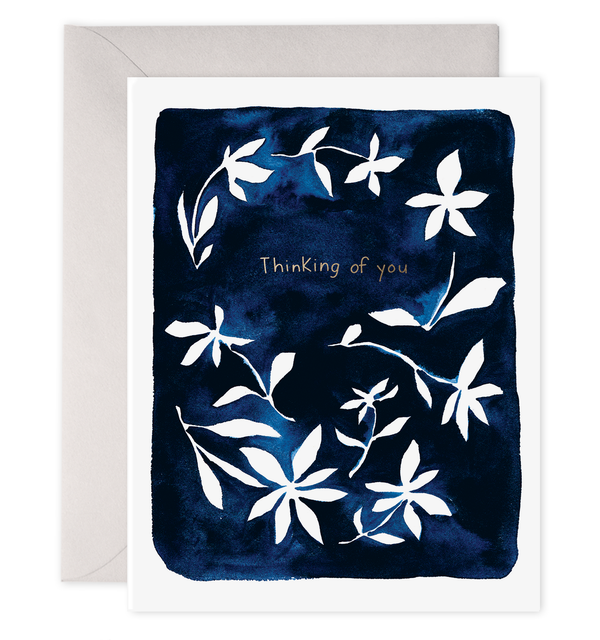 thinking of you card indigo with white flowers condolence sympathy loss