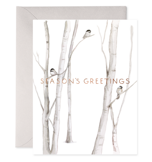 boxed christmas cards snowy birches chickadees winter snow box set luxe cards season's greetings