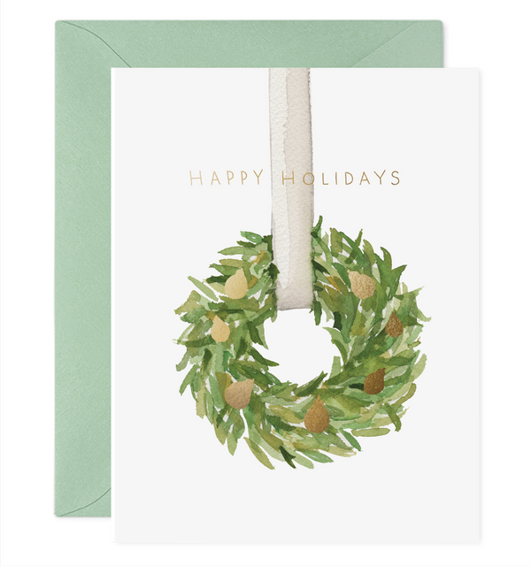 happy holidays wreath pears classic boxed christmas cards set