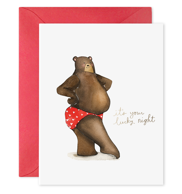 it's your lucky night card brief bear undies valentine vday card funny cute