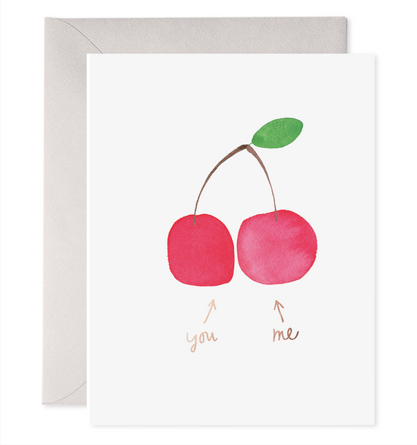 you + me cherries card for friend sibling sister bff watercolor notecard
