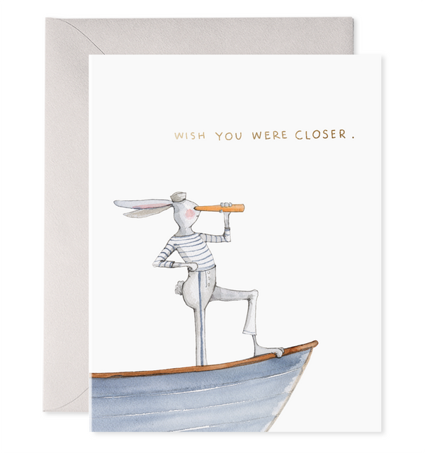 wish you were closer card bunny rabbit boat carrot miss you thinking of you card greeting watercolor