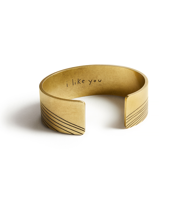 brass i like you ocean waves  cuff bracelet gift idea for friend secret message jewelry