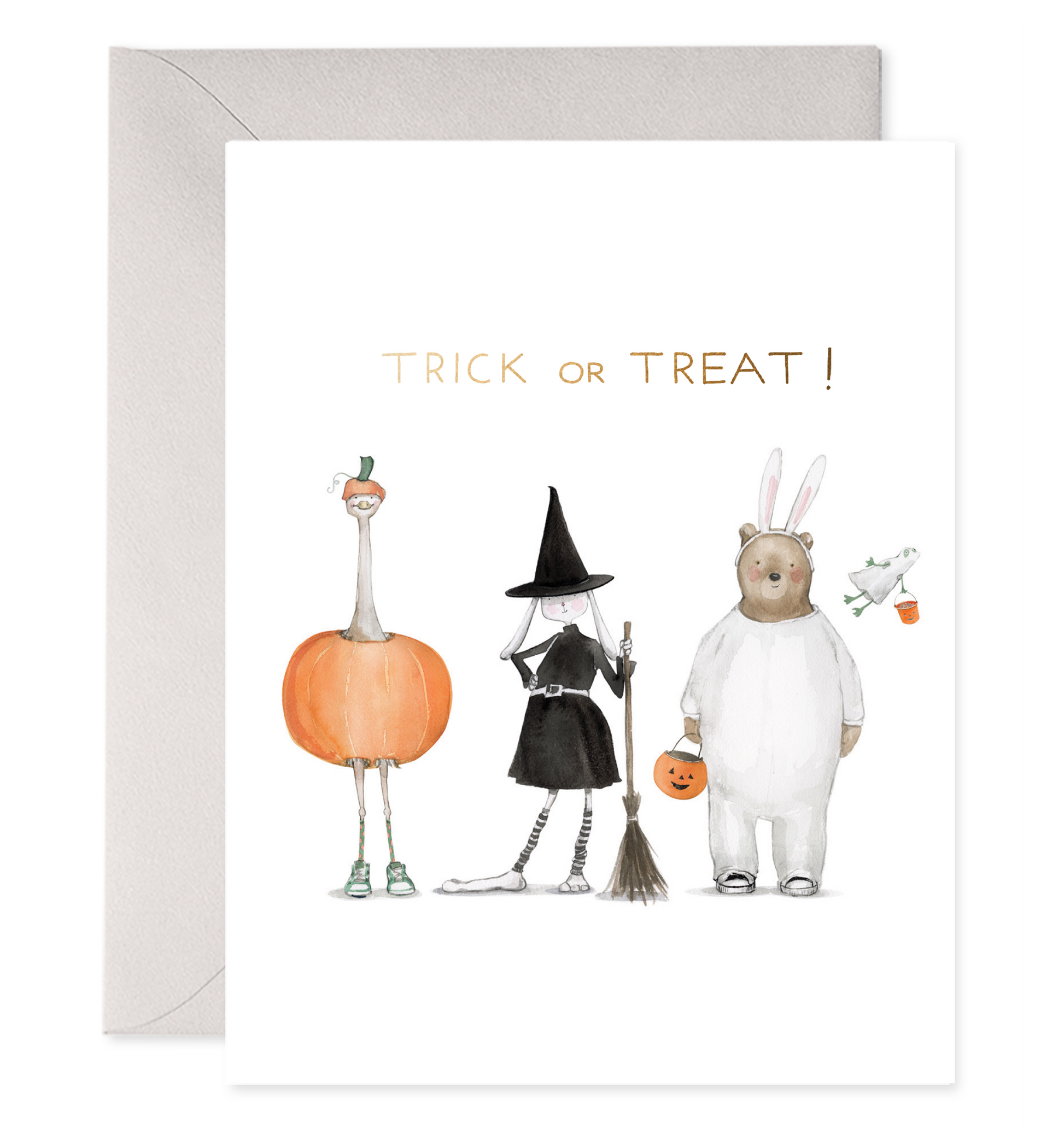 trick or treat halloween card animals dressed in cute costumes card