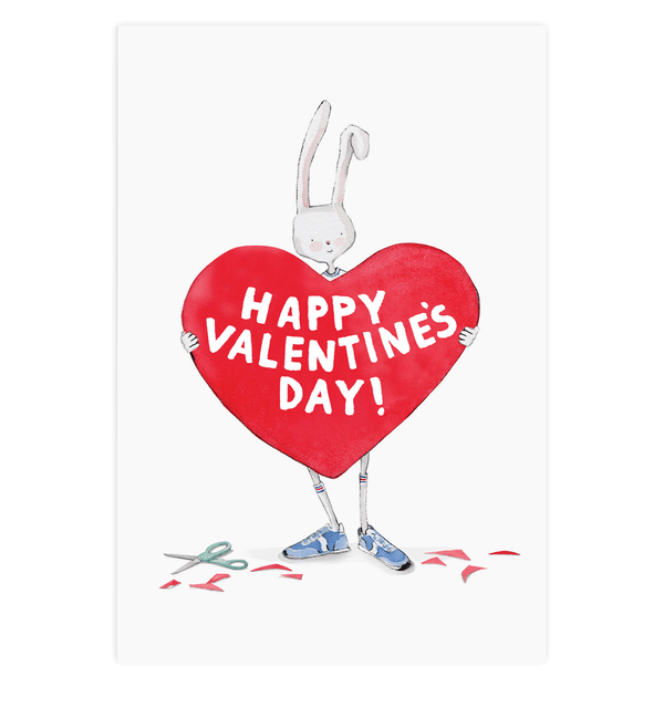 rabbit bunny paper heart happy valentines day vday postcards for kids