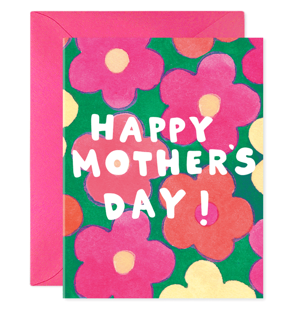bold flower pattern happy mother's day card for mom retro flowers hot pink