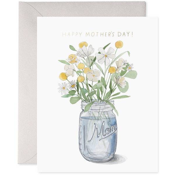 happy mother's day mom wildflowers bouquet mason jar ball jar flowers card for mom